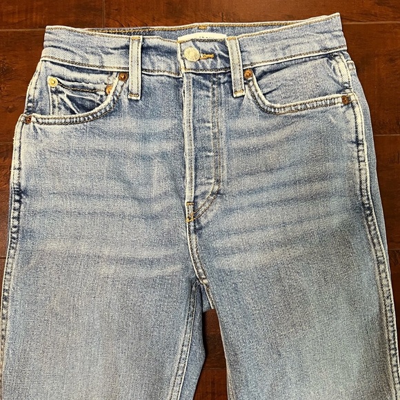 RE/DONE Denim Revolve 80s Slim Straight Jeans Brisk Blue With Rips Size 25 - Picture 5 of 15